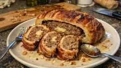 Polpettone v chlebové krustě: šťavnatá sekaná v bagetě obalená pancettou