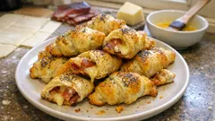 Mini slané croissanty z listového těsta se špekem a sýrem – rychlé párty pohoštění