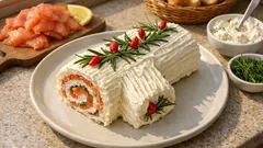 Slaný vánoční tronchetto: roláda z toustového chleba s lososem, co vypadá jako polínko