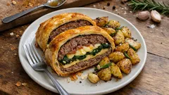 Slavnostní sekaná v listovém těstě: šťavnatá roláda se špenátem a sýrem