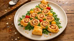 Slaný stromeček z listového těsta se speckem a krémovým sýrem – efektní pohoštění na Vánoce