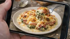 Fiocchi di neve al forno: ricottovo-špenátové kuličky zapečené se šunkou a bešamelem